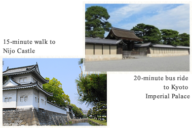 15-minute walk to Nijo Castle／20-minute bus ride to Kyoto Gyoen National Garden